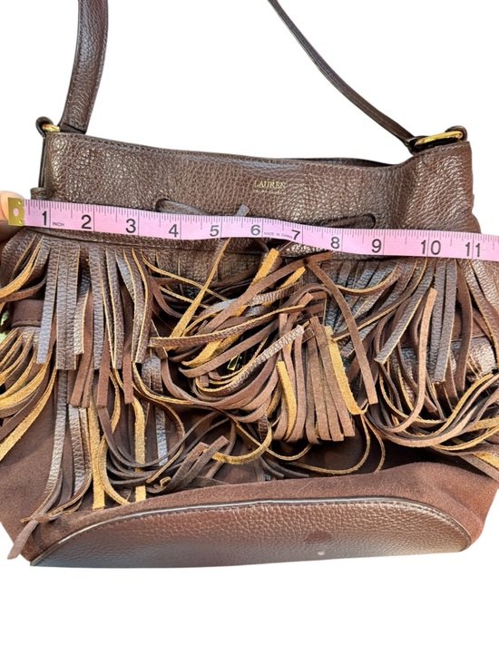 Lauren Ralph Lauren Fringe Leather Bucket Bag Brown Boho Western - Picture 6 of 11